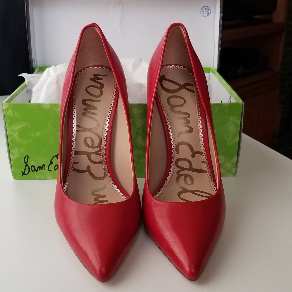 Sam Edelman Women's Danna Pump, Candy Red Leather,